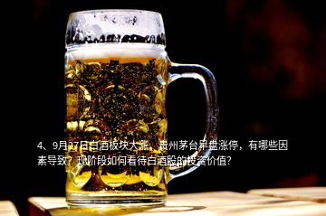 4、9月27日白酒板塊大漲，貴州茅臺早盤漲停，有哪些因素導(dǎo)致？現(xiàn)階段如何看待白酒股的投資價值？