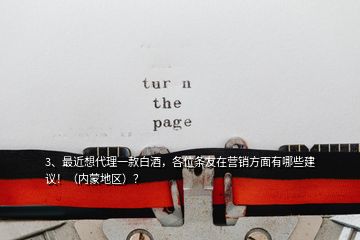 3、最近想代理一款白酒，各位條友在營(yíng)銷方面有哪些建議?。▋?nèi)蒙地區(qū)）？