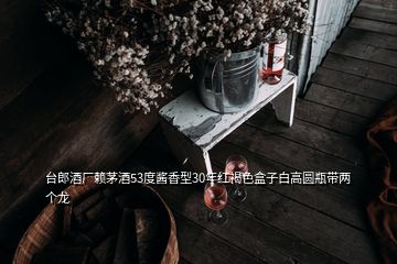 臺郎酒廠賴茅酒53度醬香型30年紅褐色盒子白高圓瓶帶兩個(gè)龍