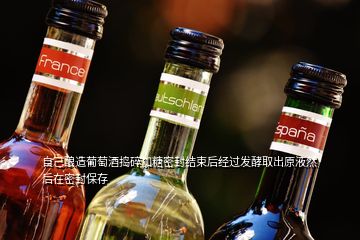 自己釀造葡萄酒搗碎加糖密封結(jié)束后經(jīng)過(guò)發(fā)酵取出原液然后在密封保存